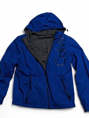 Calvin Klein Womens Blue Reversible Hooded Windbreaker Jacket Medium